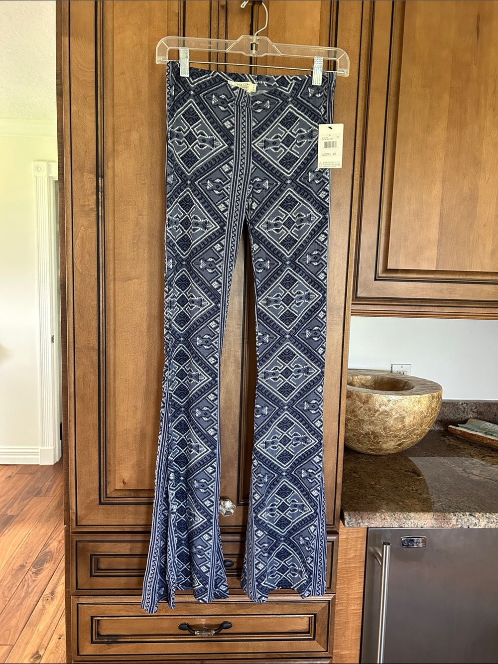 Volcom Navy Blue Geometric Flare Pants, NWT